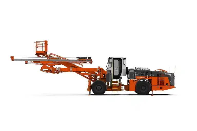 Promotional image showing Sandvik underground drill rigs grouped into categories for mining applications. Multiple yellow heavy-duty machines—such as development drills, bolters, and tunneling rigs—are displayed in a clean layout, highlighting different equipment types used for underground drilling, excavation, and rock reinforcement in mining operations